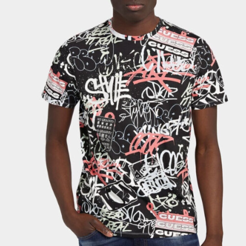 New T-shirt GUESS ECO Black color with stripes slim fit. - Picture 3 of 8